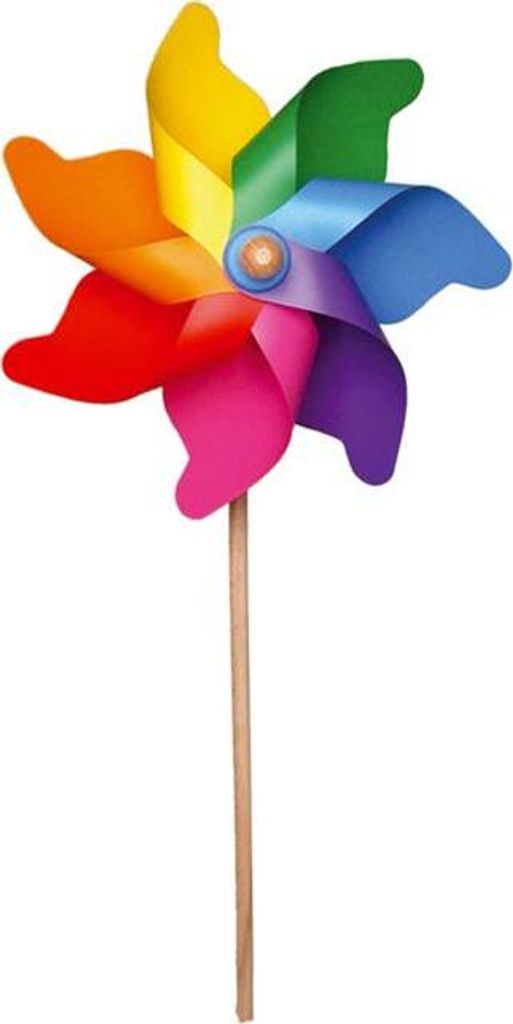 Giobas Windmühle Regenbogen Kunststoff mit Holzstab 76cm Gartenspielzeug