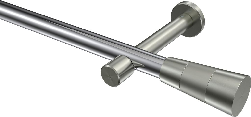 Interdeco Gardinenstange / Vorhangstange Chrom / Edelstahl-Optik, Typ Prestige Tanara (Konus) ohne Ringe, 20 mm Ø 1-läufig, 100 cm