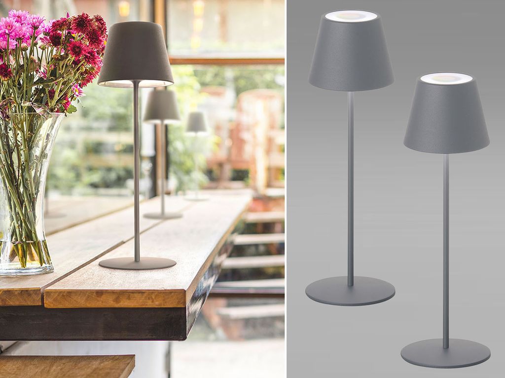 2er SET Outdoor Akku Tischlampen Grau ohne Kabel - LED & RGB dimmbar - Höhe 38cm