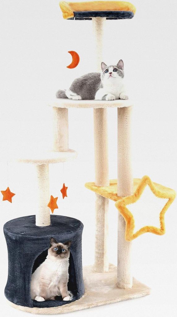 Kratzbaum, Katzenbaum mit Katzenhöhle & Plüschsitzfläche & Spielzeug & Spielzeug & Platformen, Katzenkratzbaum, Stern- und Mondserie, Katzen Kat...