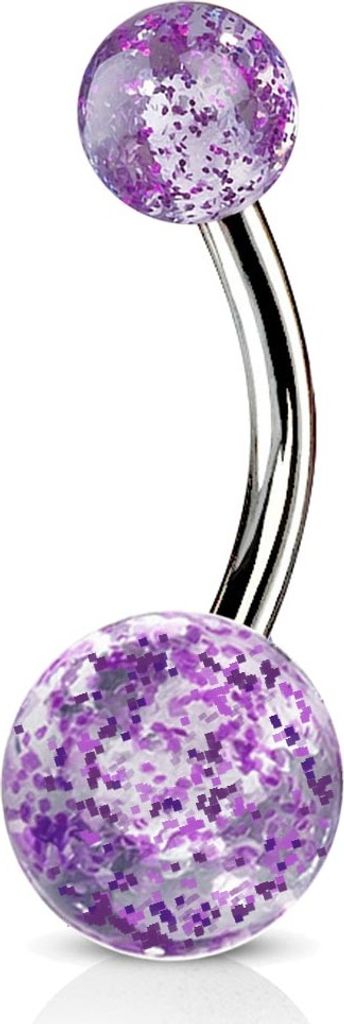 viva-adorno Bauchnabel Piercing Banane Barbell Chirurgenstahl Glitzer Kugeln Acryl Z317, lila