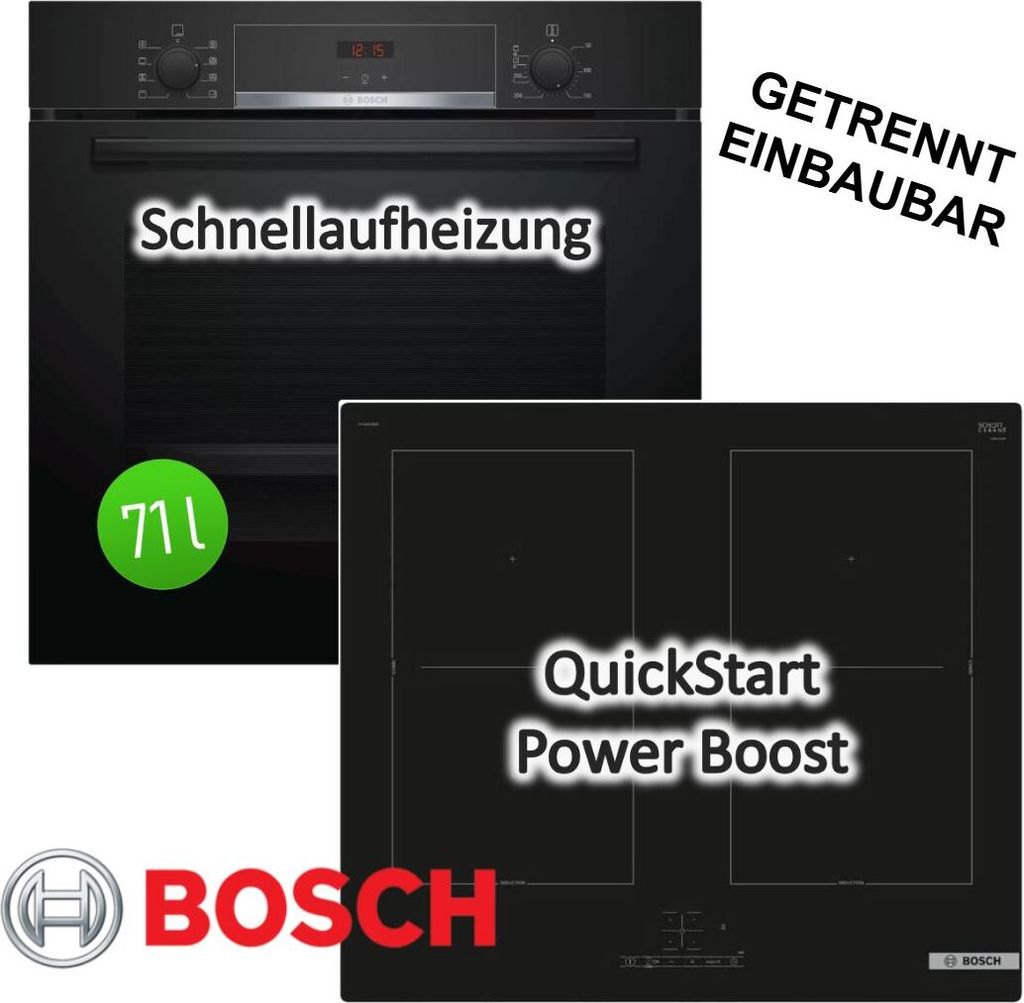 Herdset BOSCH Backofen EcoClean Teleskopauszug + Induktionskochfeld Booster autark 60 cm