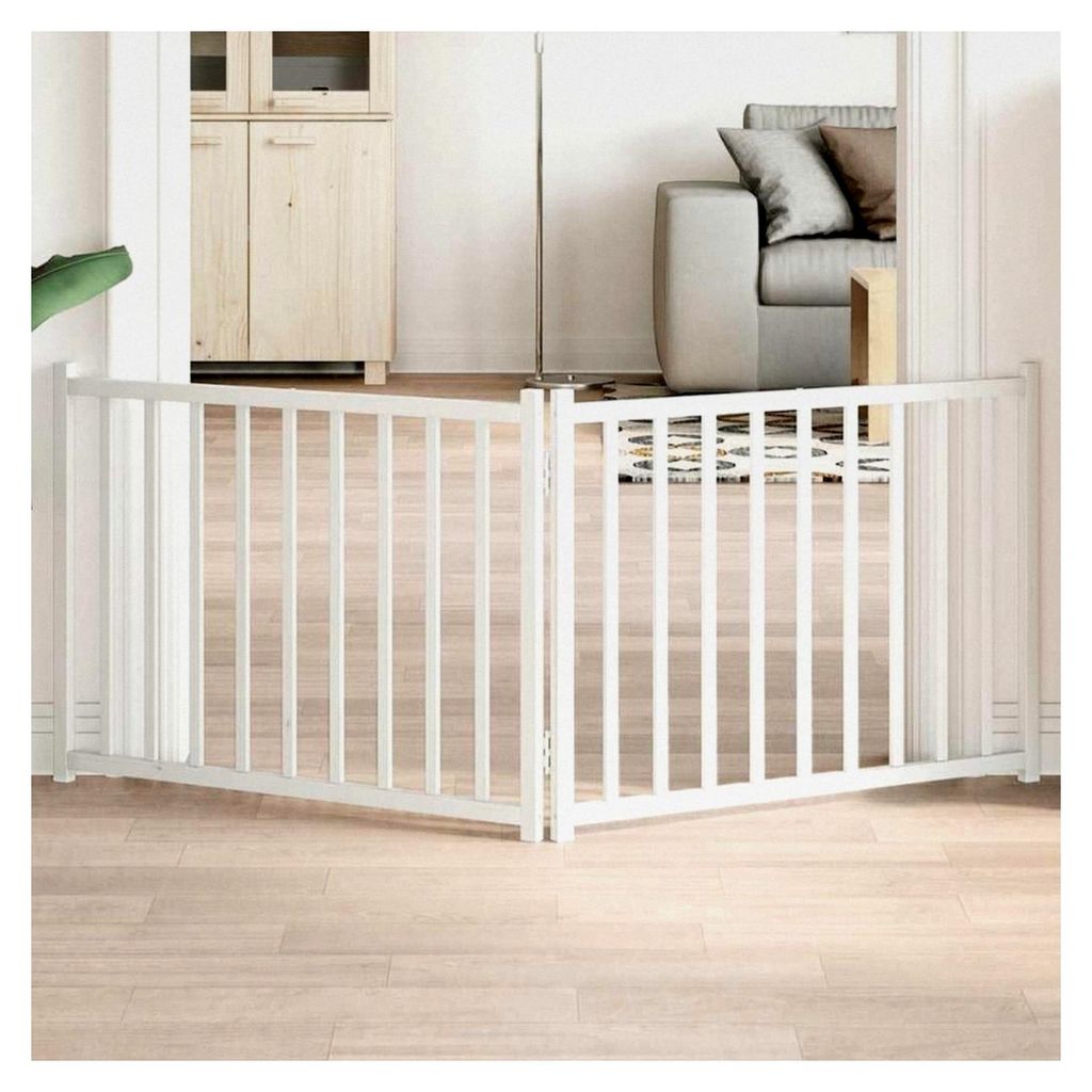 2er Set Faltbares Hundetor Weiß 160 cm aus Massivholz Tanne für Haus, Türen und Treppen