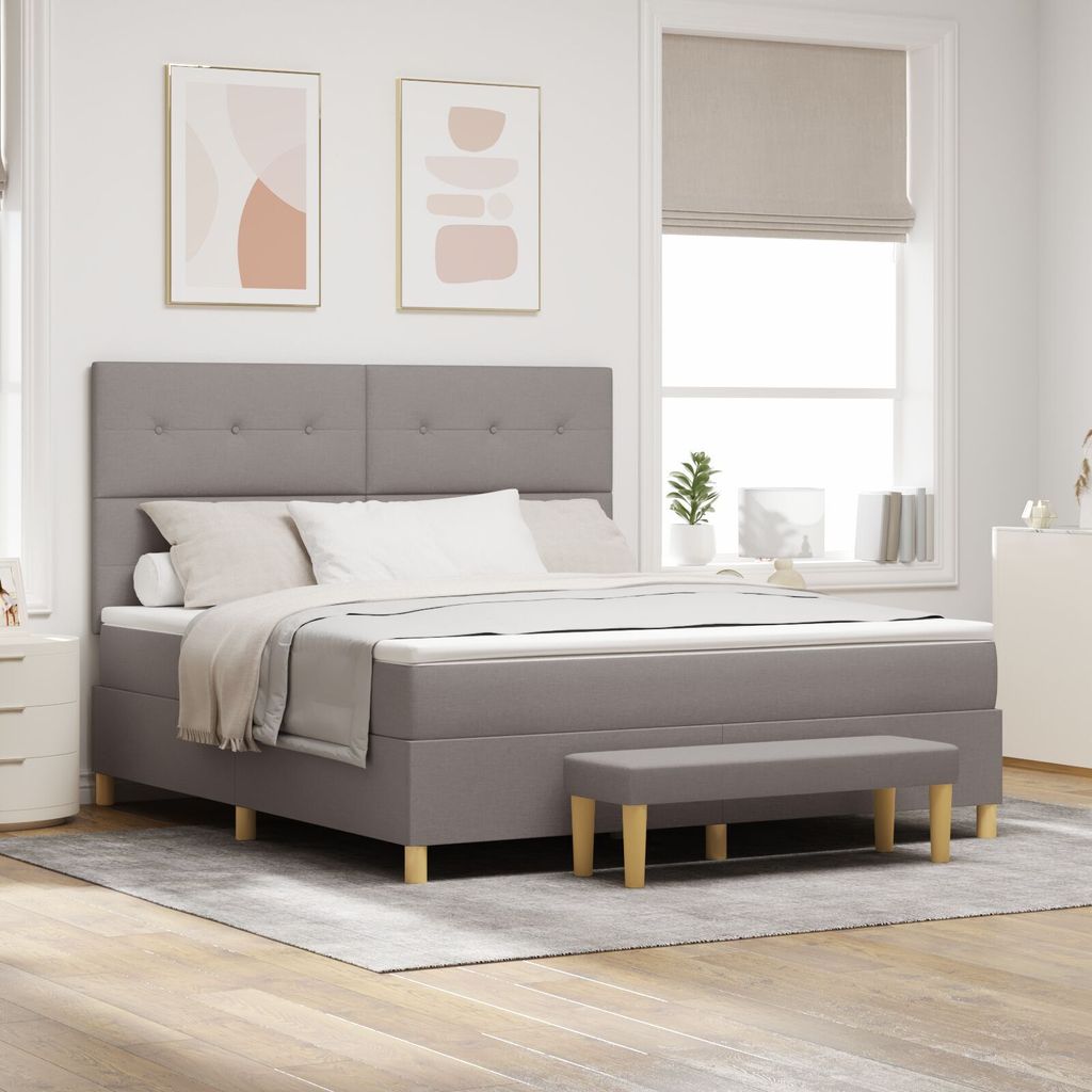 Boxspringbett mit Matratze & Bank Taupe 180x200 cm Stoff, Klassische Betten DesignMöbel Neu
