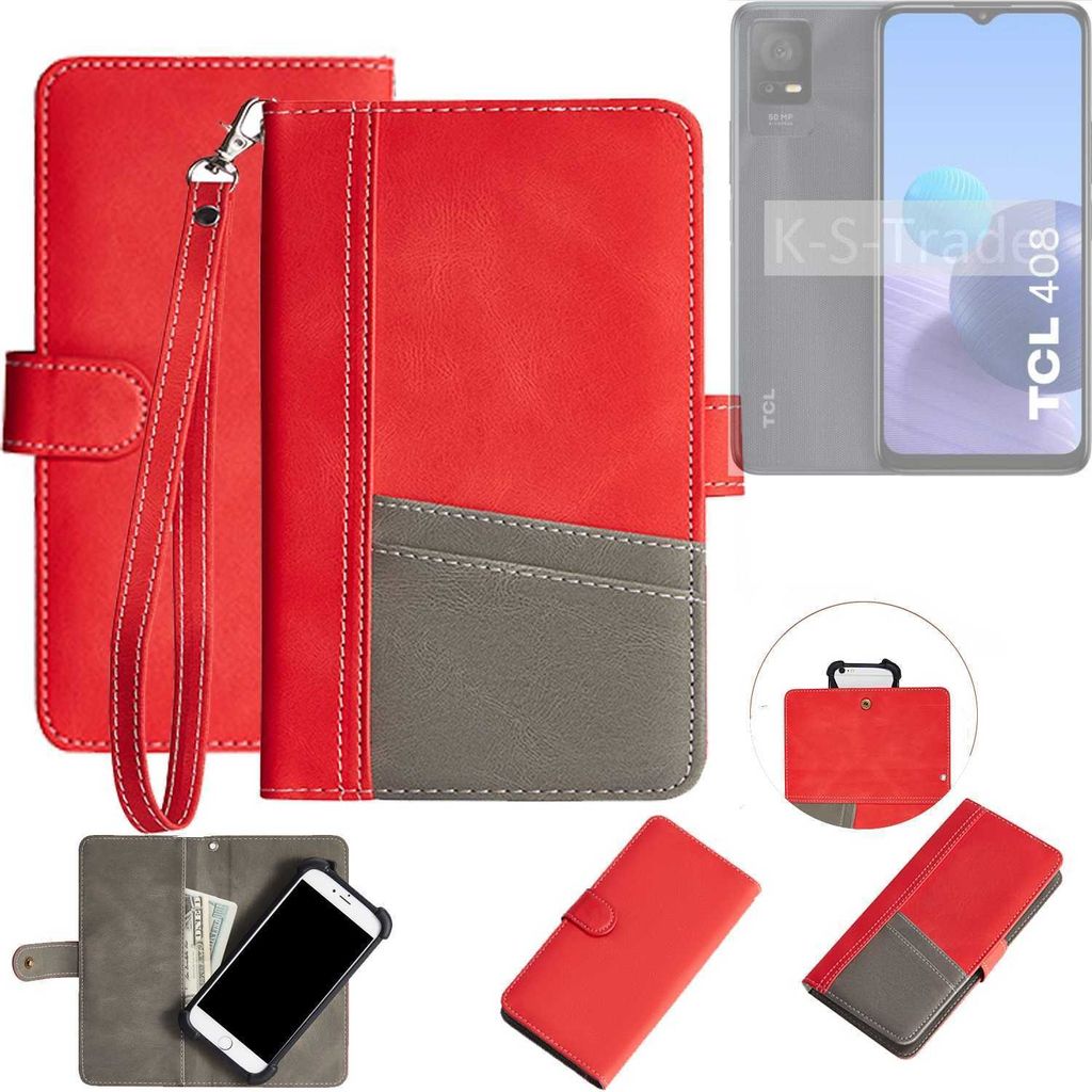 K-S-Trade Handy Schutzhülle für TCL 408 Hülle Portemonnee Brieftasche Klapphülle Kartenfächer Flip Wallet Case Etui