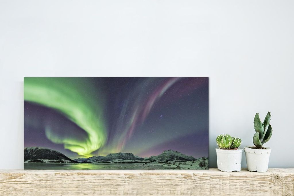 MuchoWow Wanddekoration Metall Metallbild Wandkunst 40x20 cm Nordlichter - Eis - Lila - Grün MuchoWow Aluminium Gemälde - Bild - Aluminium