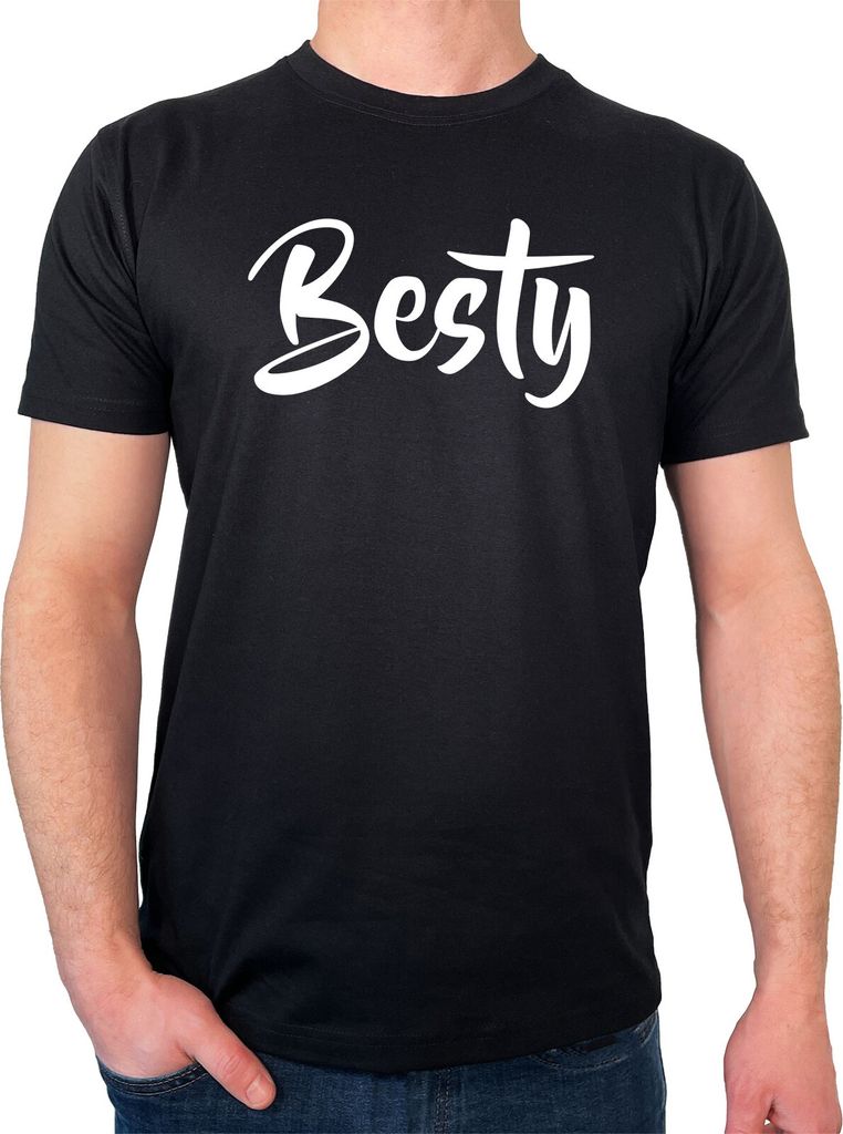 Huuraa Herren T-Shirt Besty Bestie XXL Black Bio Baumwolle Fairtrade Herrenshirt Geschenkidee