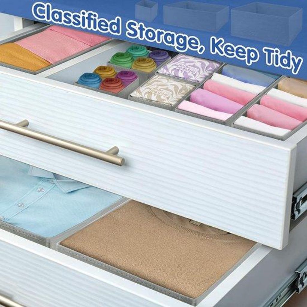 Schrankorganisator-Set, graue Faltschubladen, Kleider, BH, Socken