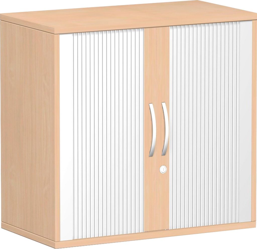 Geramöbel Querrollladenschrank Oberboden 25 mm, mit Standfüßen, abschließbar, 800x425x798, Silber/Buche, S-382117-SB