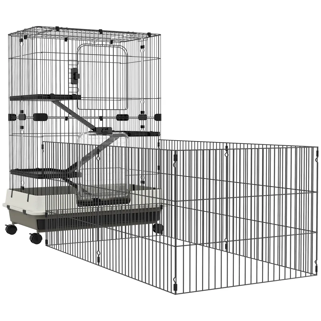 Cage facile à nettoyer pour petits animaux - Plateau Métal et 3 Rampes