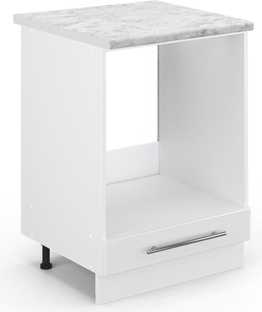 Herdumbauschrank Vicco Fame-Line Weiß Hochglanz 60 cm , AP Marmor, Model 45524