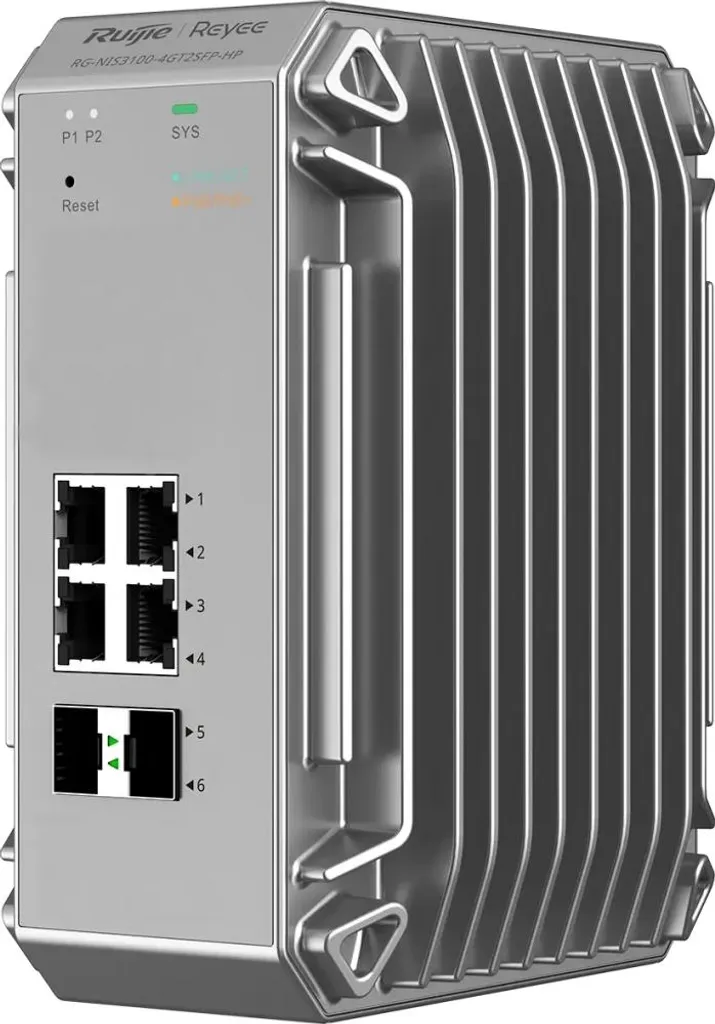 Commutateur Industriel PoE Cloud Reyee 4 Ports RJ45 et 2 Slots SFP Fibre