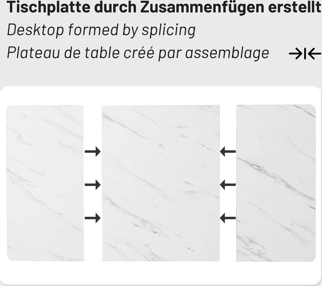 Sweiko 140 x 80cm tavolo da pranzo, (1-St), tavolo da cucina moderno, struttura in metallo tavolo da pranzo rettangolare in marmo moderno tavolo da cucina con gambe regolabili per sala da pranzo soggiorno, bianco / oro - 13