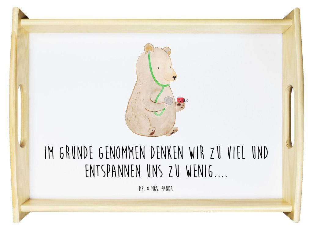 Mr. & Mrs. Panda holz serviertablett Bär Arzt - Weiß - Geschenk, Ärztin, Tablett, Deko, Dekotablett, ablagetablett, Professor, Professorin, Serv...