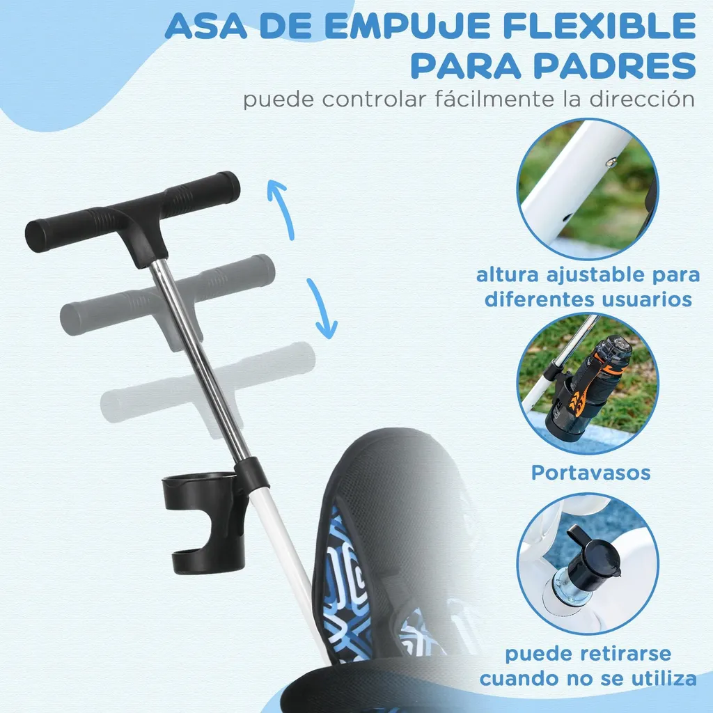 Tricycle enfant pliable avec toit solaire et structure métal robuste - 6