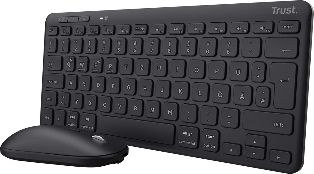 Trust Lyra Bluetooth Tastatur Maus Set Kabellos, QWERTZ-Layout, 84% Recyclingkunststoff, Wiederaufladbare Multi-Device Funktastatur mit Maus für P...