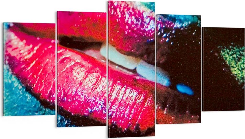 Bild auf Leinwand - Leinwandbild - Lippen Gesicht Frau - 160x85cm - Wand Bild - Wanddeko - Leinwanddruck - Bilder - Kunstdruck - Wanddekoration - L...