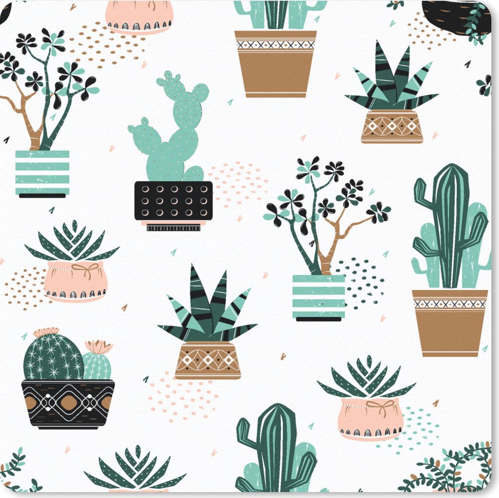 MuchoWow Mauspad Mousepad Muster - Kaktus - Pflanzen 20x20 cm - Mousepads - Maus Mat - Pad - Mausunterlage - Desk Mat - Bureauartikeln