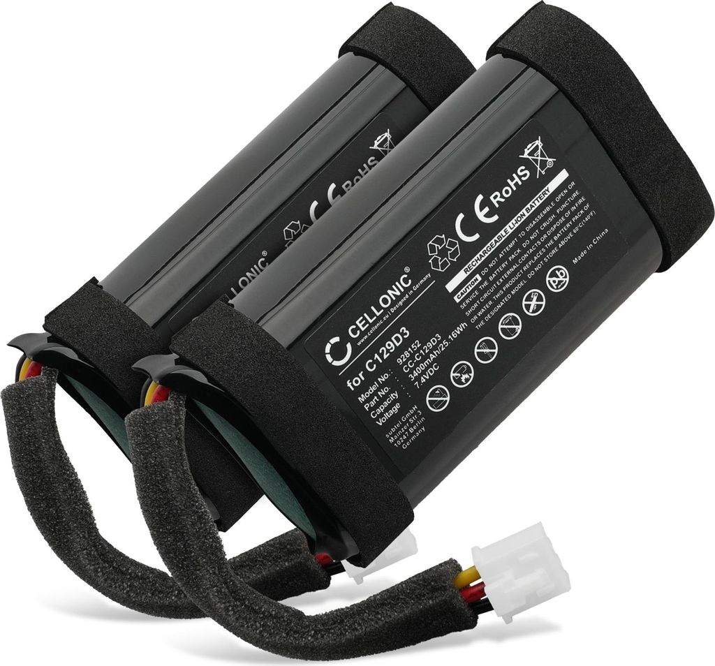 CELLONIC 2x Akku für Lautsprecher Kompatibel mit Bang & Olufsen BeoPlay A1, C129D3 - (3400mAh, 7.4V)