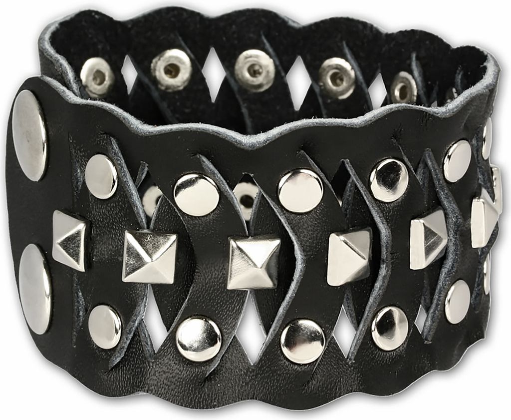 SilberDream Armband Leder Armschmuck schwarz Metallnieten Uni LAC162S