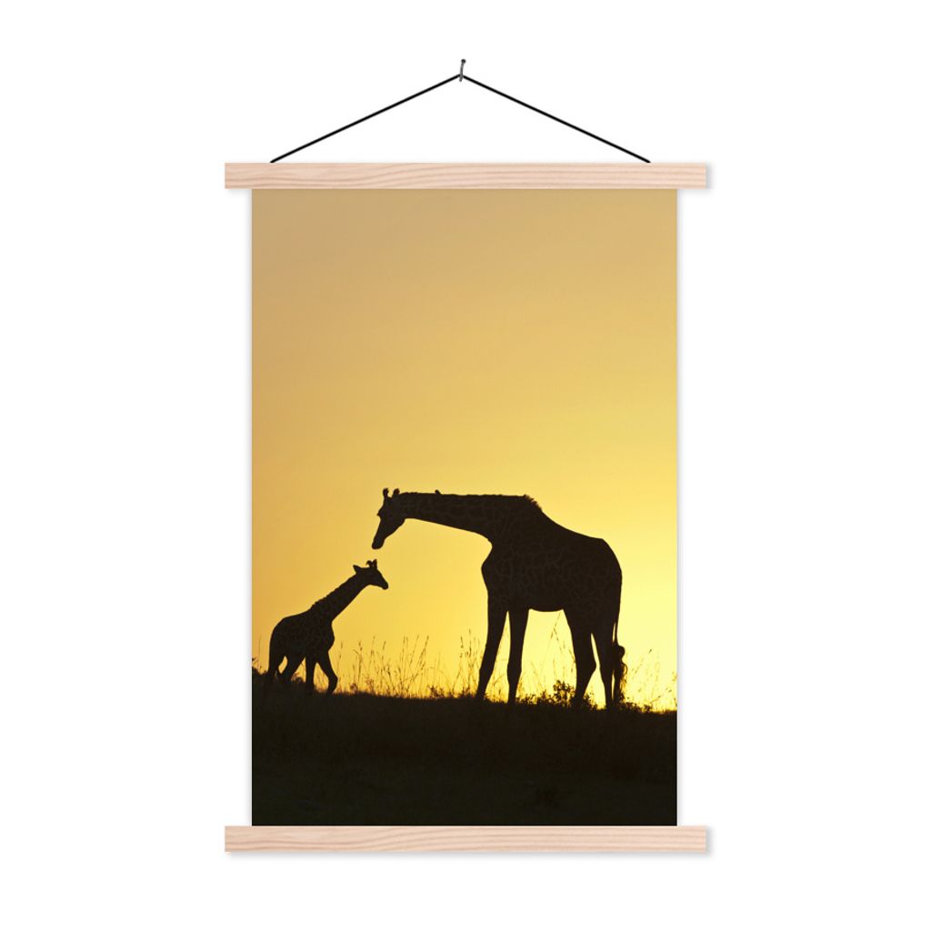 MuchoWow Textilposter Giraffe - Scherenschnitt - Kalb 40x60 cm mit holzfarbenen Rahmen - Poster