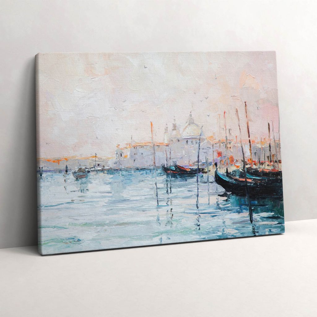 Ölgemälde von Gondeln in Venedig – Leinwandbild Wandbild – 80x60 cm – Leinwandbilder – Wandbilder – Schlafzimmer – Flur