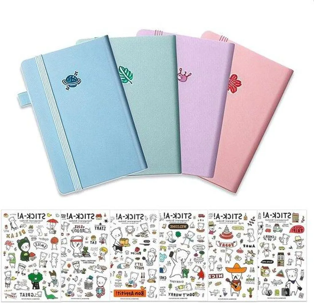 Carnet A7 avec stylo et couverture cuir, journal intime de poche - 4 Pcs
