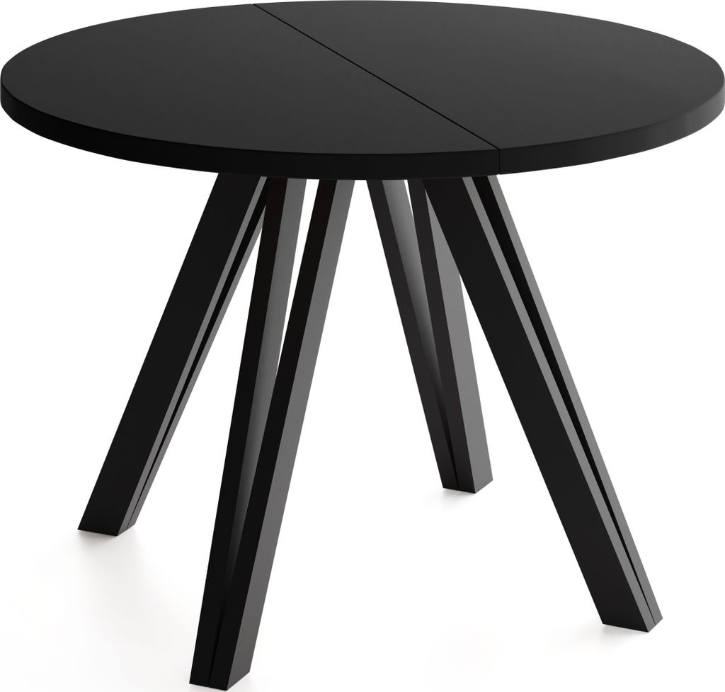 Runder Esstisch Ausziehbar 100–180 cm mit Schwarzen Holzbeinen aus Buchenholz – Moderner Ausziehtisch für Esszimmer, Küche und Wohnzimmer –...