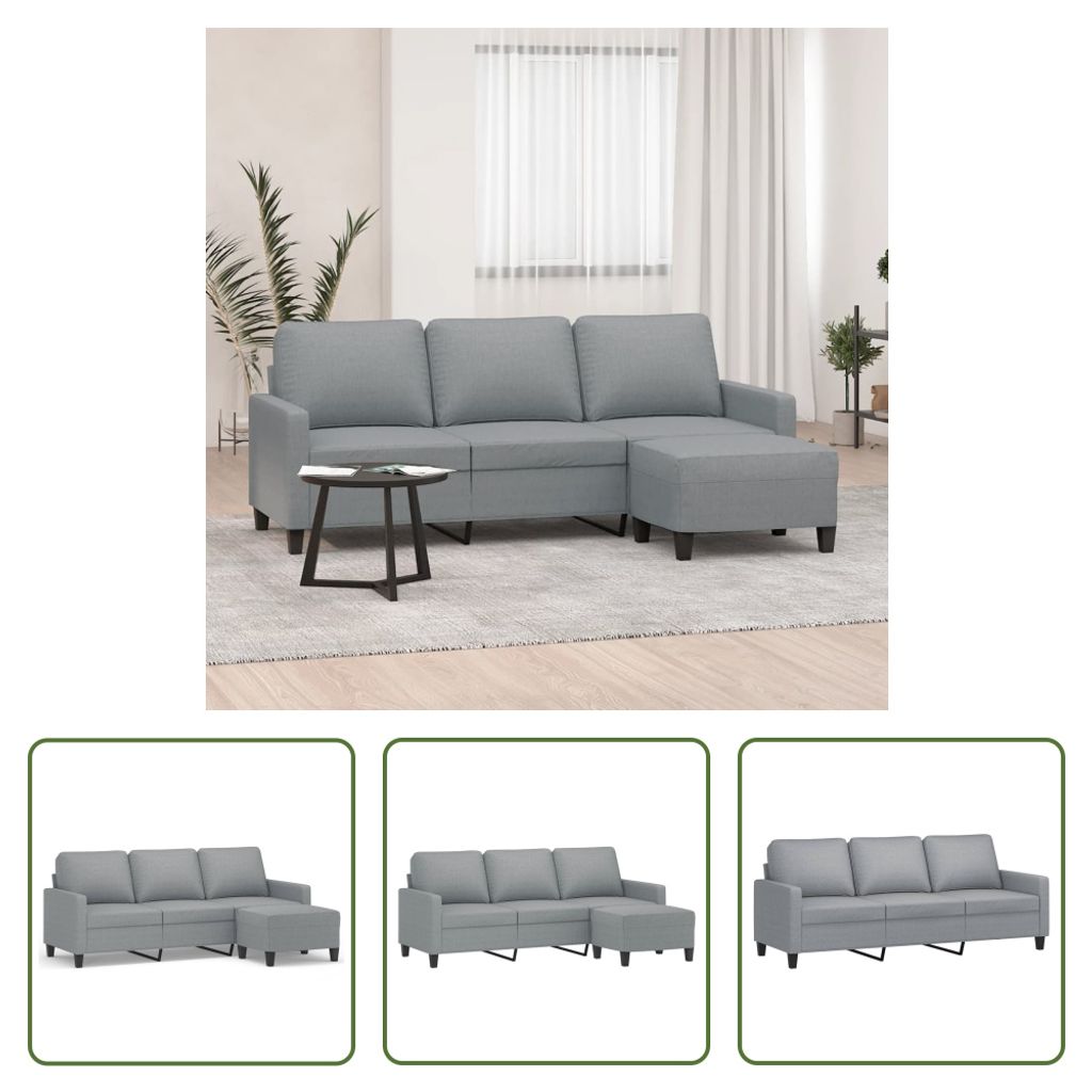 The Living Store 3-Sitzer-Sofa mit Hocker Hellgrau 180 cm Stoff