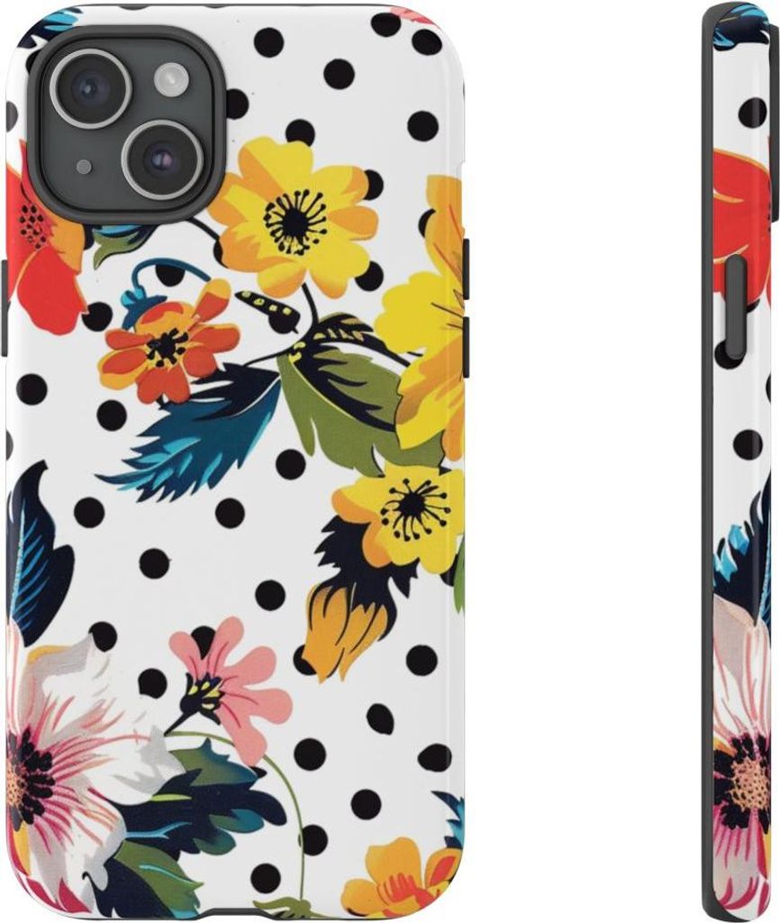 Buntes Blumenmuster mit Tupfen – Hülle Kompatibel mit iPhone 15 Plus