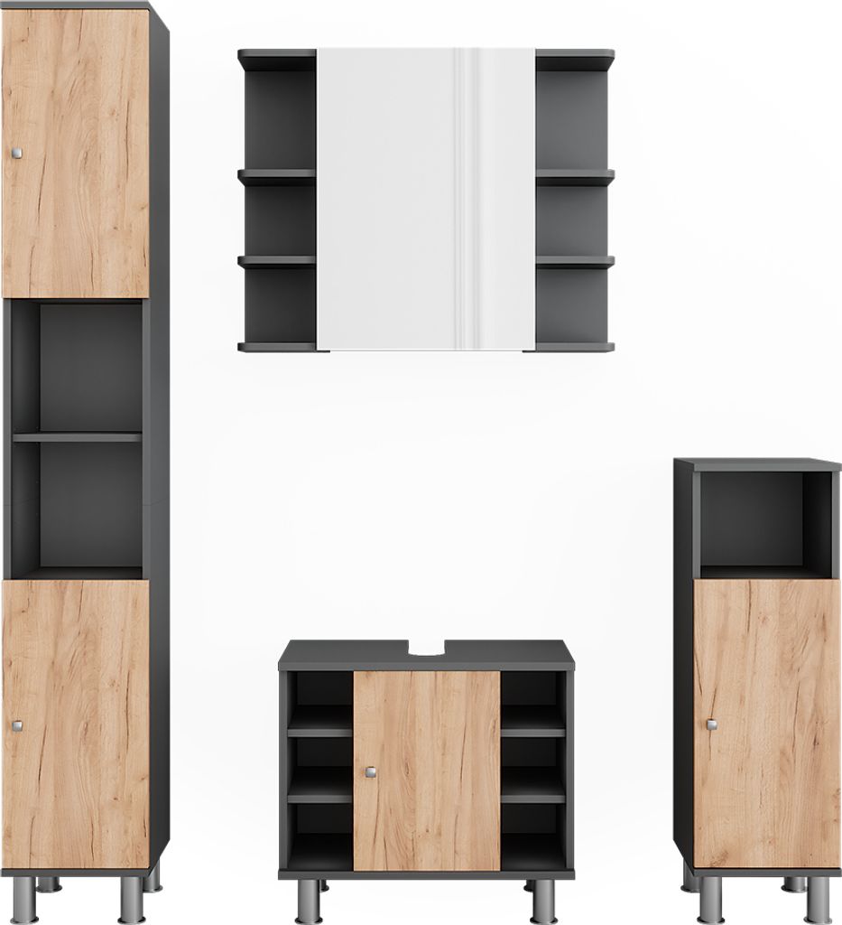 Badmöbel-Set Vicco Fynn Anthrazit/Goldkraft Eiche 4 Teile, Produktbild 