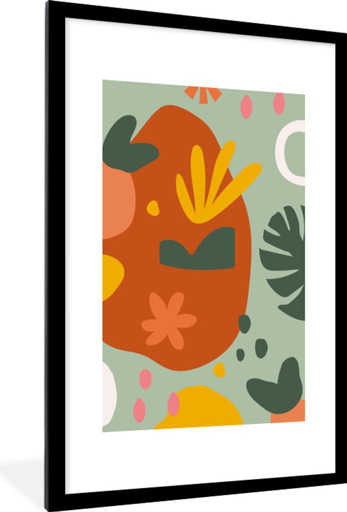 MuchoWow Gerahmtes Poster Pflanzen - Formen - Muster 60x90 cm - Poster mit Schwarzem Bilderrahmen Wandposter Rahmen Foto Bilder - Dekoration - Wa...