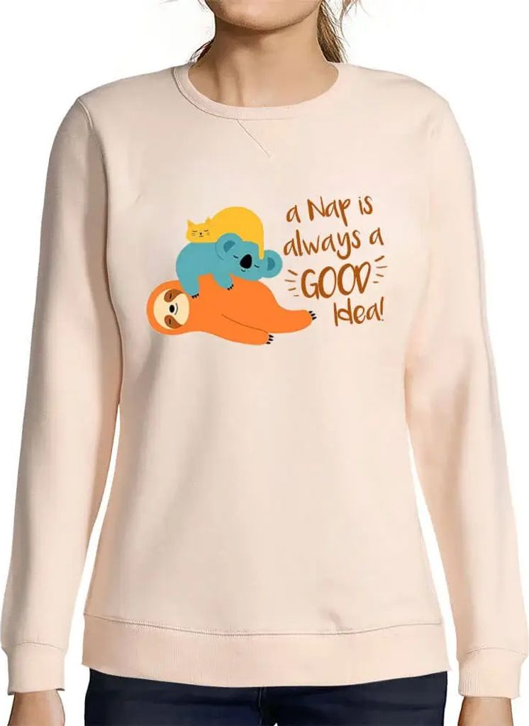 Damen Grafik Sweatshirt mit Aufdruck Ein Nickerchen ist immer eine gute Idee – A Nap Is Always A Good Idea – Öko-Verantwortlich Vintage Jahrgang