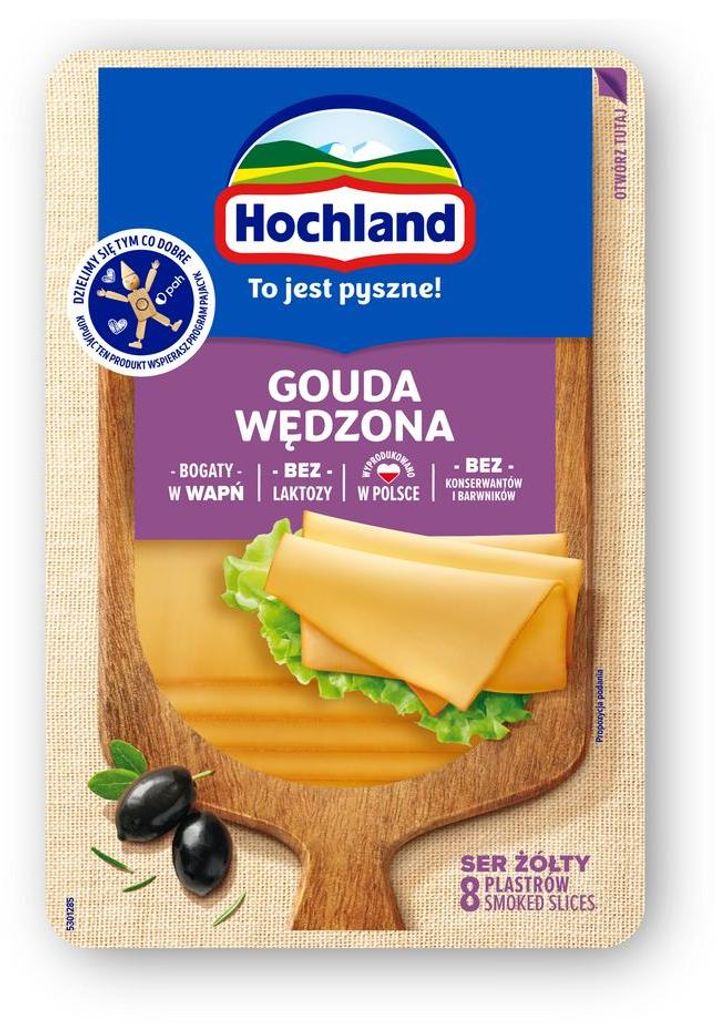 Hochland Gouda wędzona ser żółty w plastrach. Ser Zdjęcie produktu 
