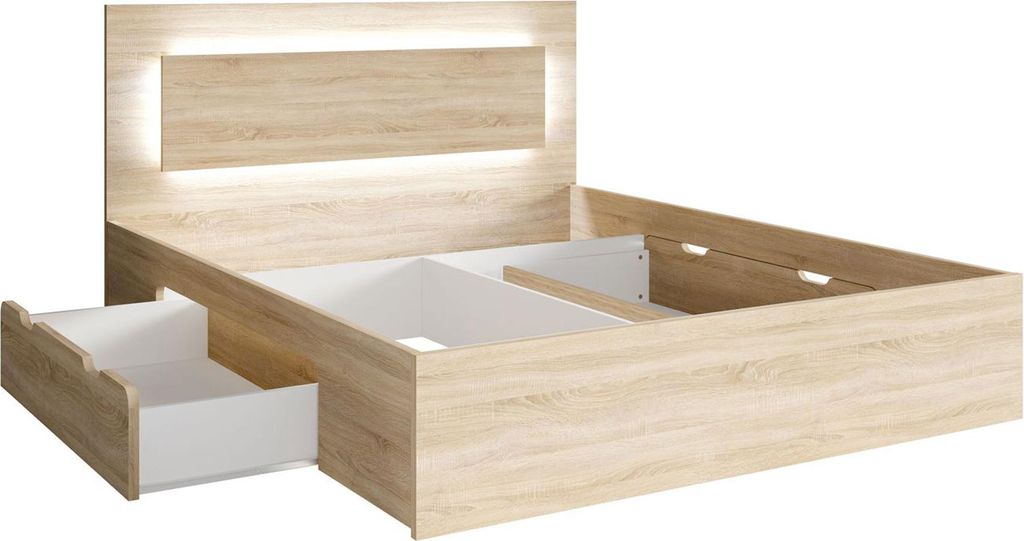 Doppelbett Fino Bettgestell mit LED-Licht 180x200 cm Sonoma Eiche mit Lattenrahmen