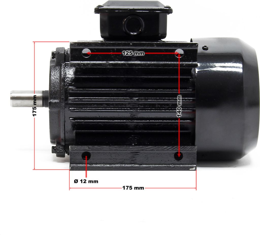 Wiltec elektromotor 1-fase, elektromotor 4-polig 0,37 kW, éénfasige wisselstroommotor 1400 rpm, inductiemotor aluminium, compacte motor