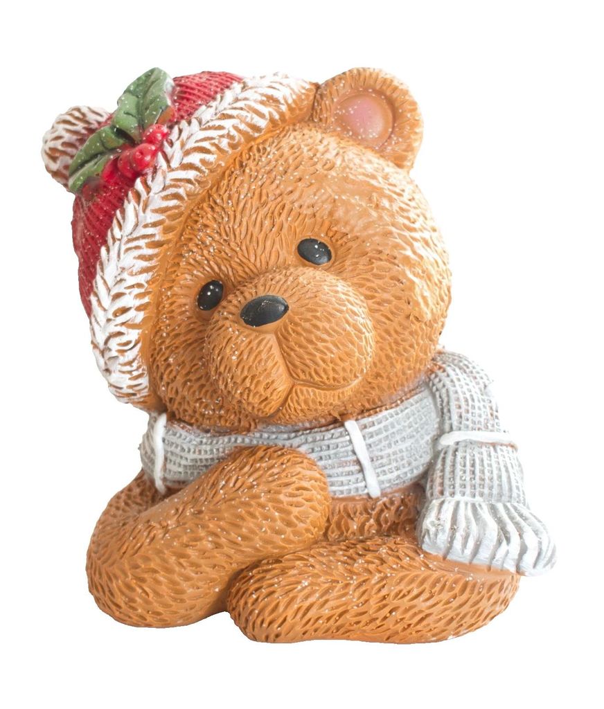 Deko Teddybär Büste mit Mütze Schal Bär Weihnachtsmann Figur Skulptur Objekt