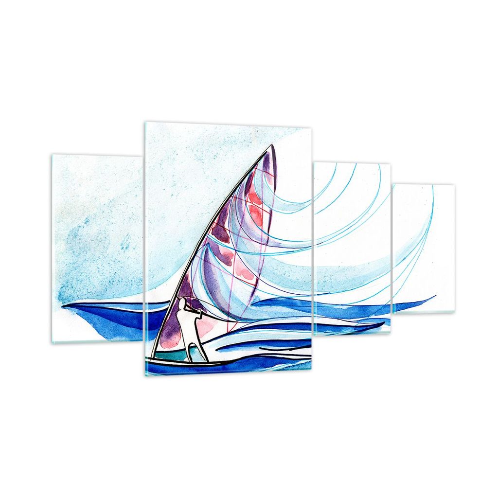Bilder auf glas - Windsurfen Grafik Illustration Sommer - 160x90cm - Glasbilder - Wandbilder - Kunstdruck - Wanddekoration aus Glas - Glas Bilder -...