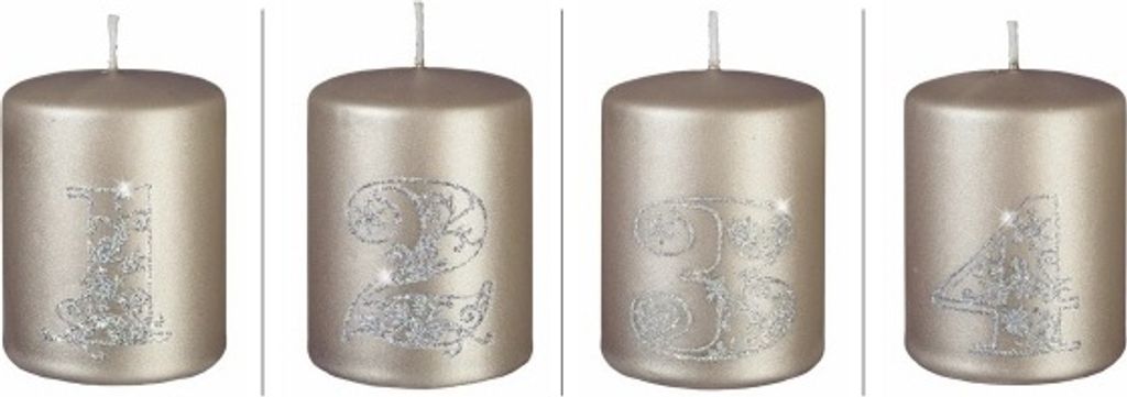 4er Set Adventskerzen 1 - 4 in Stein Metallic