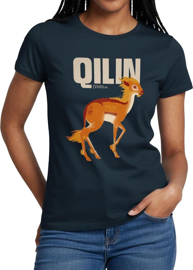 Spreadshirt Phantastische Tierwesen 3 Qilin Einhorn Frauen T-Shirt, XXL, Navy