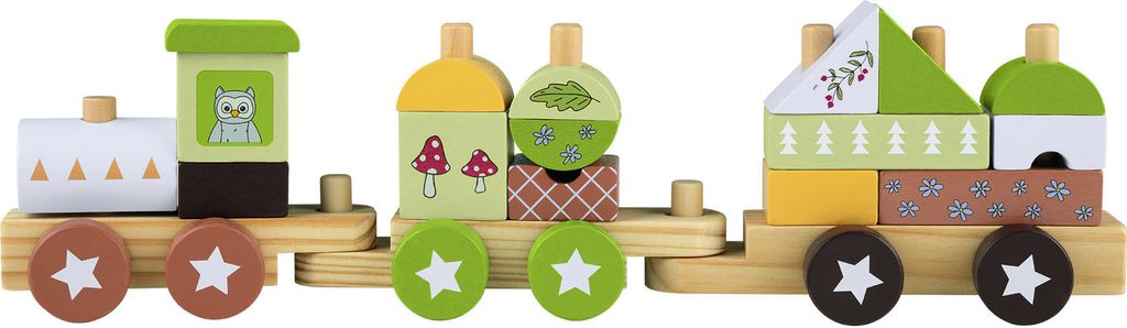 Playtive Spiel Motorik Waldtiere Holz Eisenbahn grün mit 2 Waggons ab 1 Jahr