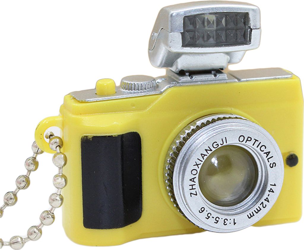 Mini-Kamera-LED-Schlüsselanhänger, Schlüsselanhänger, Spielzeug mit Taschenlampe, Sound, Tasche, Telefon-Anhänger-Gelb