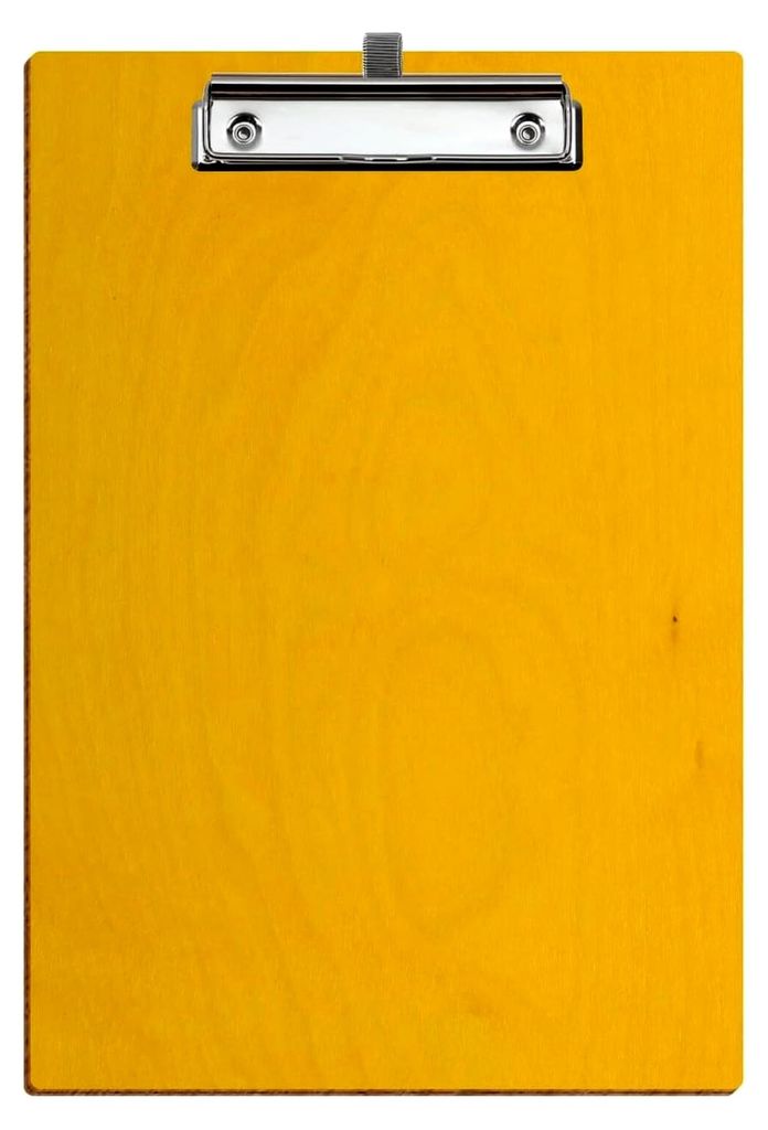 Bütic Holz Klemmbrett Standardform Gelb für DIN A3, A4, A5, A6 aus 3 mm Birkensperrholz mit widerstandsfähigem Klarlack versiegelt