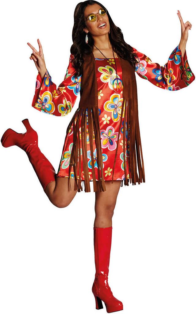Flower Power Kleid mit Weste Hippie Karneval Fasching Produktbild 