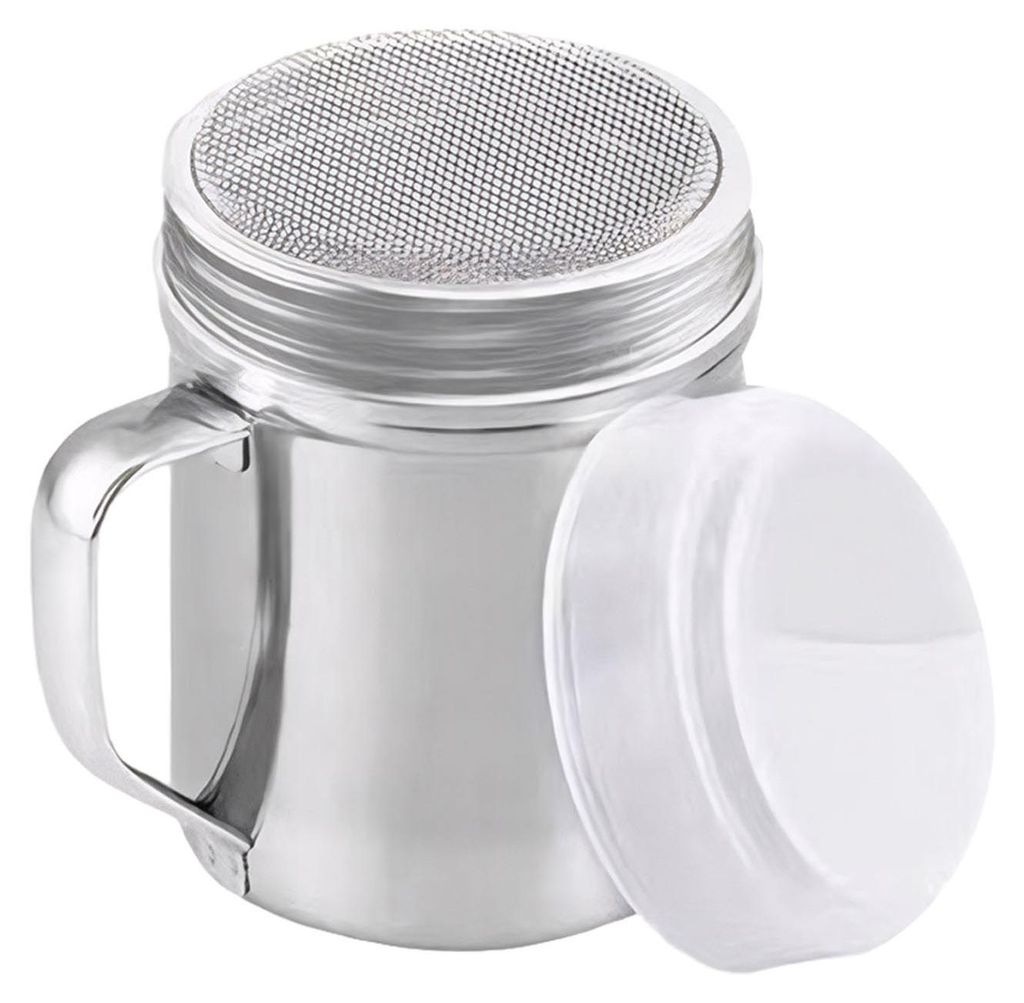 Pulverstreuer aus Edelstahl, feinmaschig, für Zucker und Zimt, mit Griff und Deckel, spülmaschinenfest, Mehlsieb zum Backen, Kaffeekochen und fü...