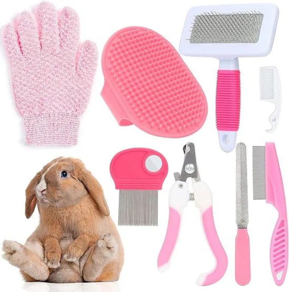 Set de toilettage pour chats et chiens : brosse et coupe-griffes rose