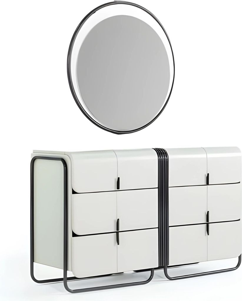 Kommode mit Spiegel Schrank Frisierkommode Holz Weiß 2tlg Set Konsole