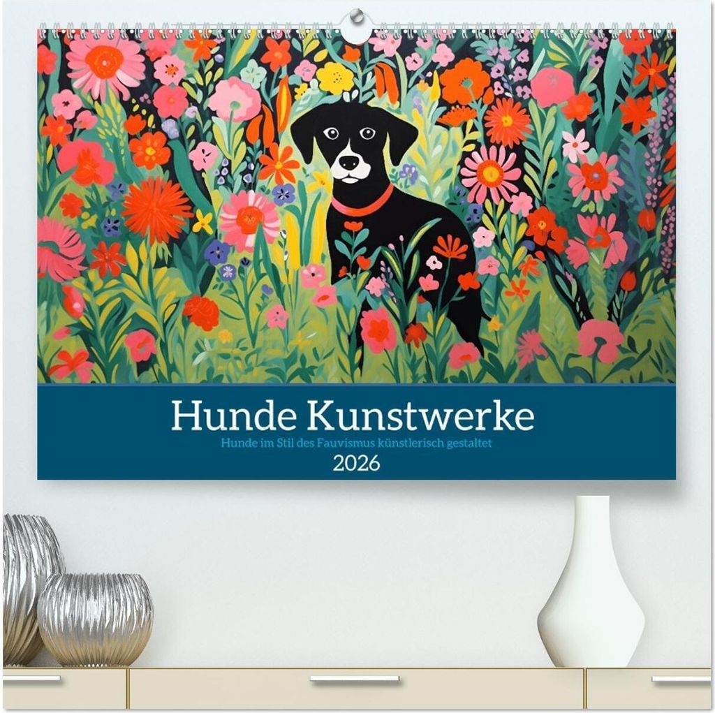 Hunde Kunstwerke - Hunde im Stil des Fauvismus künstlerisch gestaltet (hochwertiger Premium Wandkalender 2026 DIN A2 quer), Kunstdruck in Hochglanz