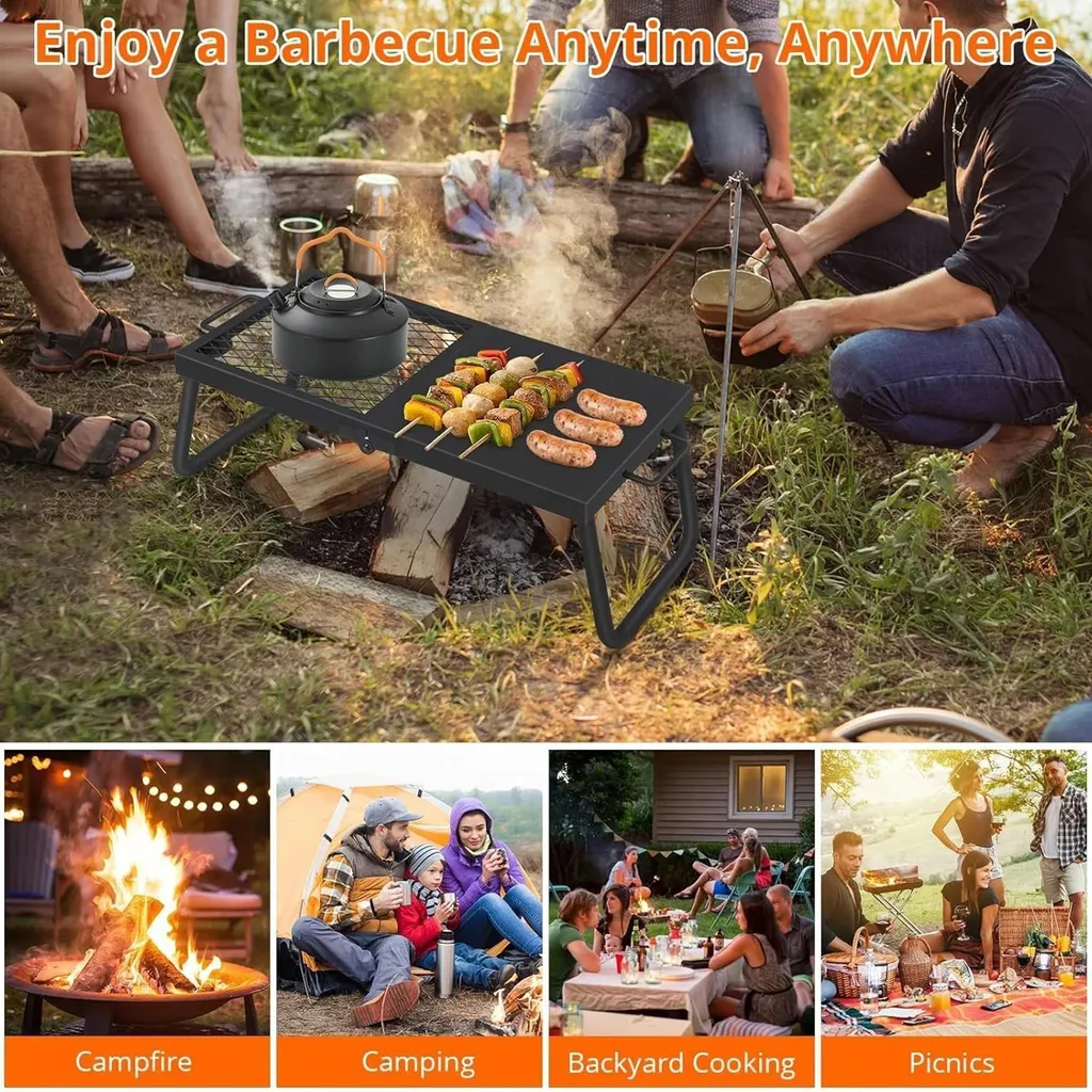 Barbecue pliable pour feu de camp - Grille de cuisson robuste en acier - 6