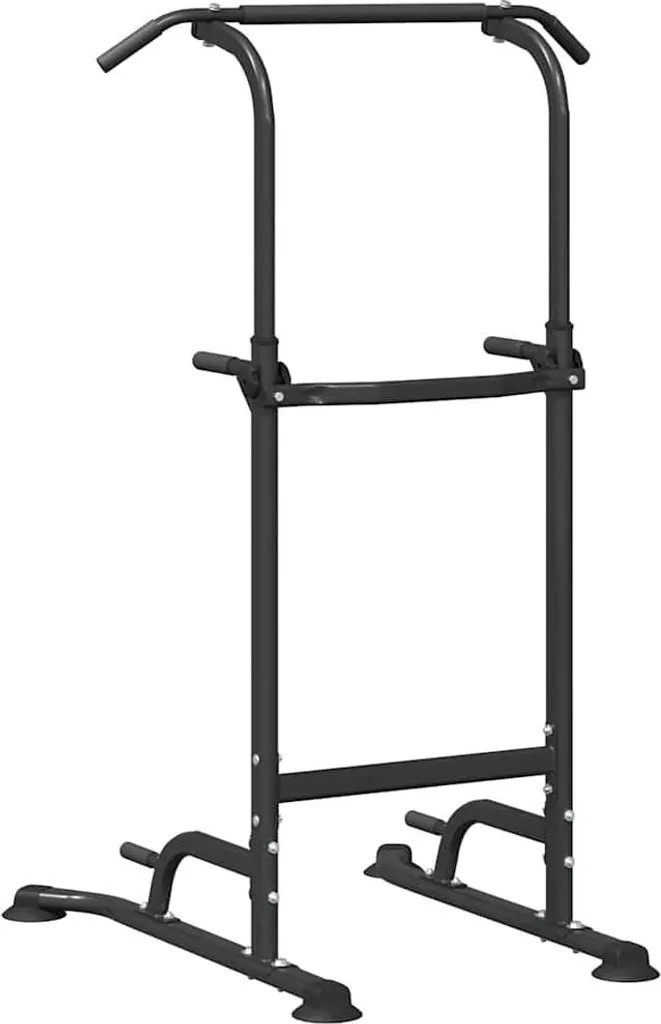 Station de dips robuste Power Tower noire avec barre de traction fixe